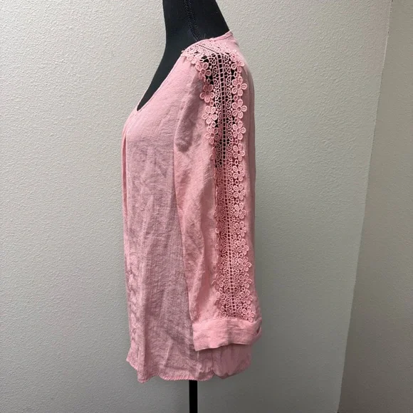 Madison Dusty Pink Lace Sleeve Blouse Boho Lightweight Top Size Large Chic - Picture 4 of 10
